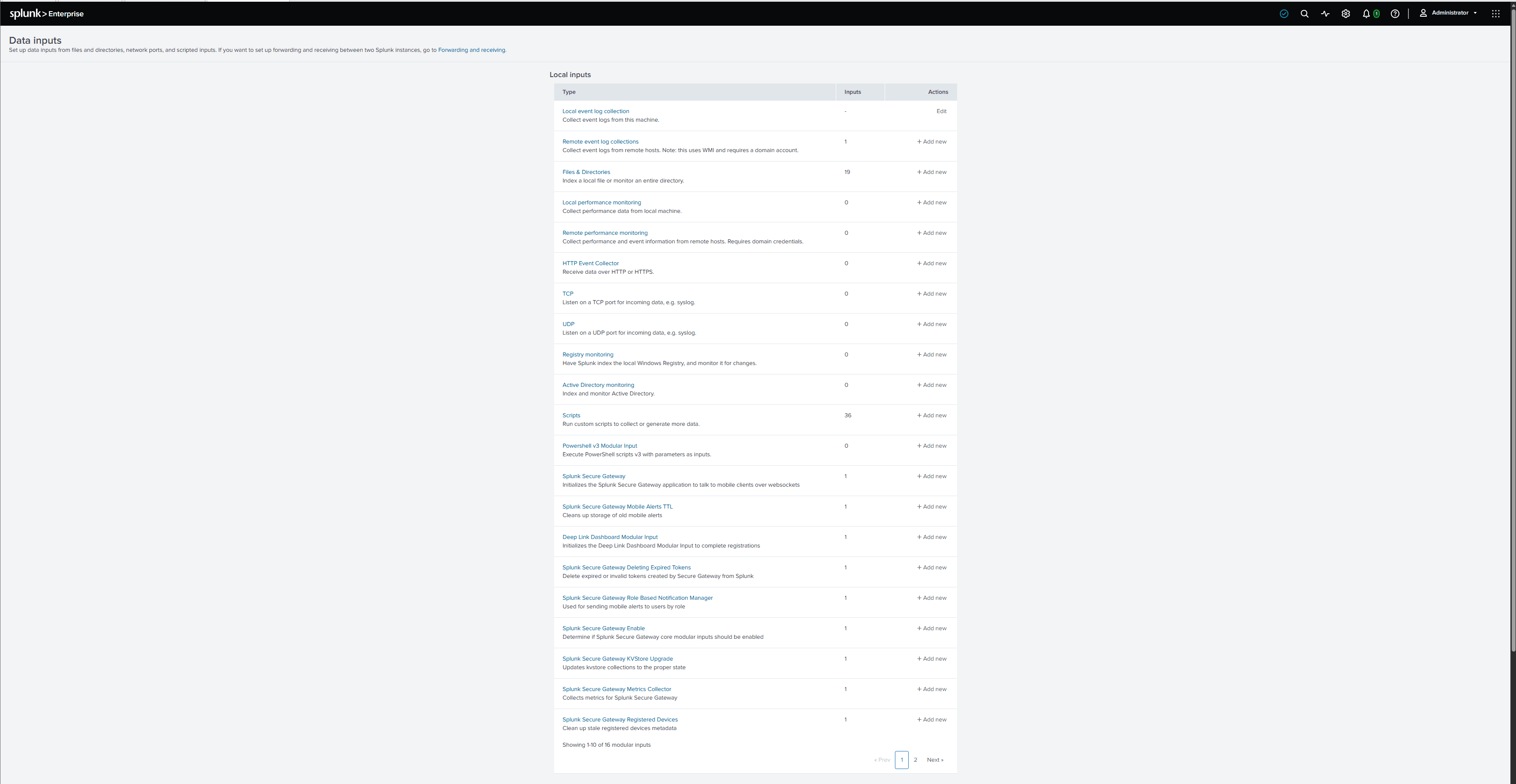 Splunk Enterprise data input configuration for Windows and infrastructure telemetry